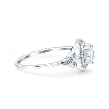 Art Deco Wedding Bridal Ring Marquise Design Round Simulated Cubic Zirconia 925 Sterling Silver